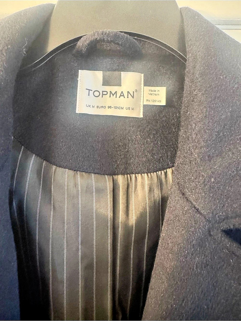 TOPMAN Men’s  Black Pea Coat Size Medium